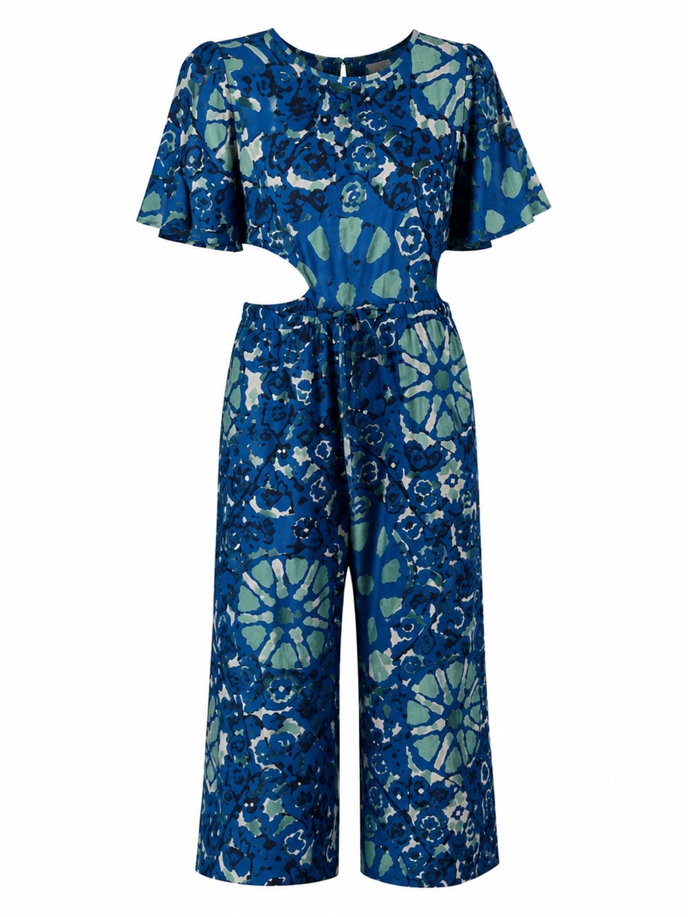 RHODE for Target Blue Zinnia Floral Linen Blend Side Cutout Wide Leg Jumpsuit L